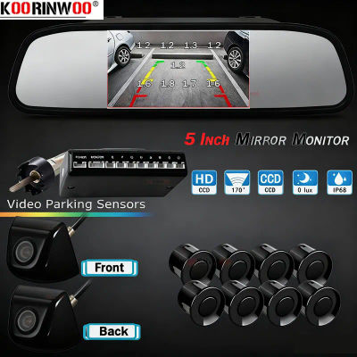 Koorinwoo-Kit de sensores para coche, sistema Parktronics, Detector de Radar de estacionamiento con sonidos, cámara de Metal, Monitor de espejo, cámara frontal y trasera, 8