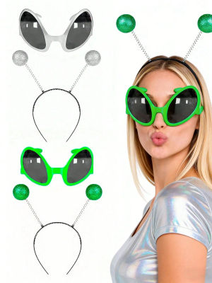 Set de Accesorios de Disfraz de Extraterrestre, Gafas de Sol de Extraterrestre Novedosas + Diadema con Orejas de Extraterrestre, Recuerdos para Fiestas Temáticas Espaciales para Halloween y Cosplay
