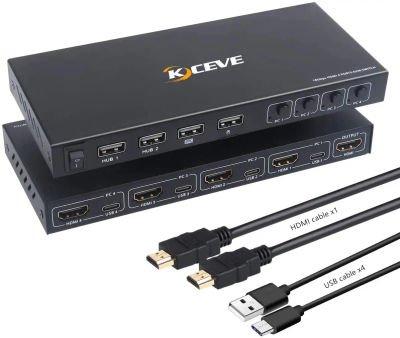 Conmutador KVM de 4 puertos HDMI, salida 4 en 1, divisor de interruptor USB HDMI para compartir Monitor, teclado, ratón, decodificación adaptativa EDID/HDCP