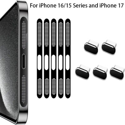 Para iPhone 16/15 Series y iPhone 17 Puerto de carga y tapones antipolvo para altavoz Tapas de cubierta de puerto USB C Kit protector antipolvo.