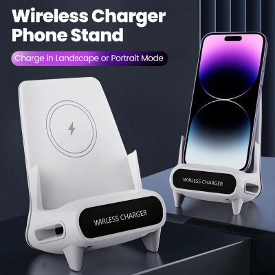 Mini silla portátil de 15W, soporte de cargador inalámbrico, carga súper rápida de escritorio con función de altavoz, soporte Universal para teléfono móvil