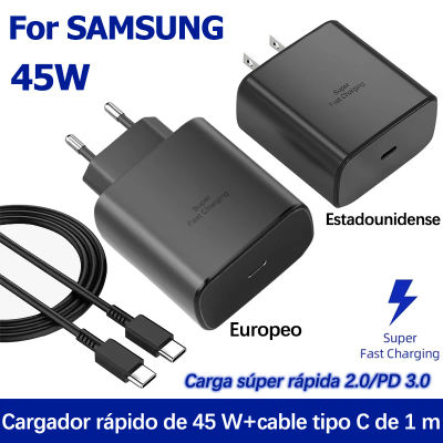 Samsung 45W PD cargador de carga súper rápida 2,0 USB tipo C adaptador de pared para Galaxy S24 Plus S23 S22 Ultra A55 A35 M55 F55 Tab S9