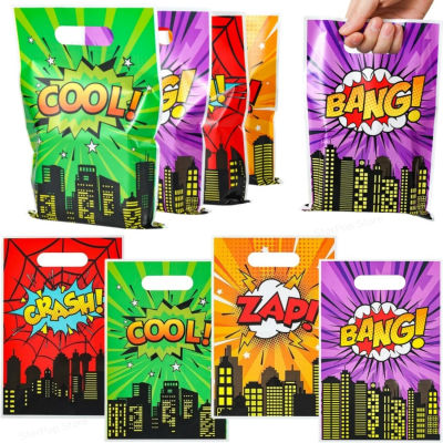 Bolsas de Regalo con Temática de Superhéroes con Asa, 50/10 Piezas, Bolsas de Plástico para Dulces, para Baby Shower, Cumpleaños de Niños y Niñas