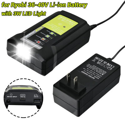 Adaptador de batería para batería de litio Ryobi 36-40V con lámpara de trabajo LED de 3W cargador de teléfono USB tipo C herramienta de carga de batería con enchufe UE EE. UU.