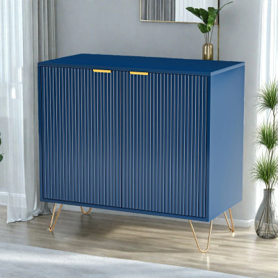 Mueble de Almacenamiento Anajqaqia, Aparador de Dos Puertas, Azul Oscuro con Patas con Rayas Doradas, Armario Moderno para Sala de Estar o Dormitorio