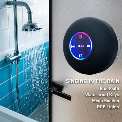Altavoz portátil inalámbrico con Bluetooth, luz LED IPX4, resistente al agua, para exteriores, baño, ventosa grande, caja de sonido estéreo