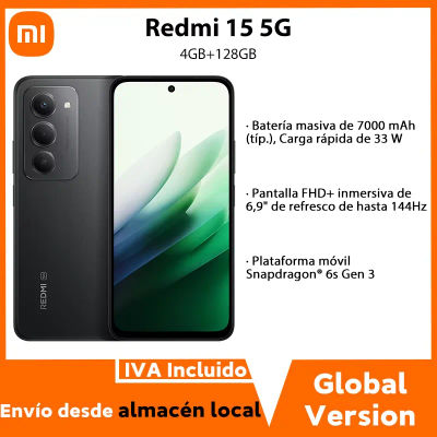 Versión global Redmi 15 5G 7000 mAh (típica) Batería de 33 W Snapdragon® 6s Gen 3 Smartphone Pantalla de 6,9" y 144 Hz Cámara AI de 50 MP Teléfono móvil Xiaomi