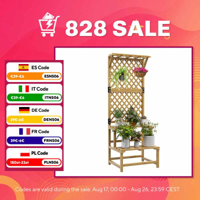 Outsunny Soporte para Plantas de Madera de 2 Niveles con Enrejado Natural
