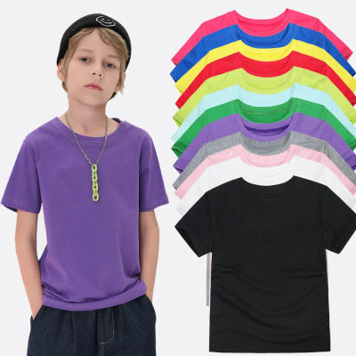 Camiseta de manga corta para niños de 1 a 14 años, ropa de algodón para bebés, camiseta infantil en blanco, camisetas sólidas, Tops