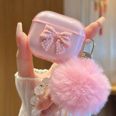 Para Airpods Pro3/Pro2/Pro funda bonita con lazo brillante cristal funda protectora para auriculares colgante para Airpods 4/3/1or2 funda para auriculares