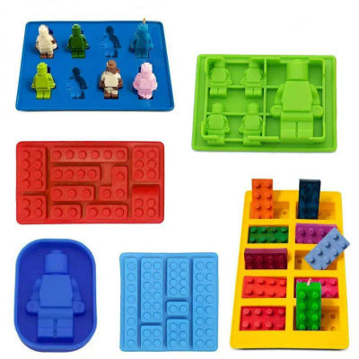 Molde de silicona para cubitos de hielo con forma de robot, moldes para dulces y chocolate para niños, moldes para gelatina con temática de bloques de construcción de minifiguras