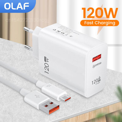 Cargador USB Olaf de 120W, carga rápida QC3.0, Cable USB C tipo C, cargadores de teléfono móvil para Huawei, Samsung, Xiaomi, carga rápida