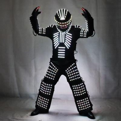 Disfraz de Robot Luminoso LED RGB a Todo Color con Casco LED para Actuaciones en Escenario