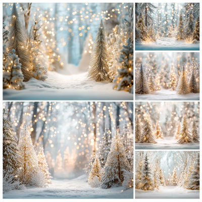 Fondo Fotográfico de Bosque Invernal Nevado con Luces, Árbol de Navidad, para Niños, Bebés, Adultos, Fondo para Sesión de Fotos de Cumpleaños