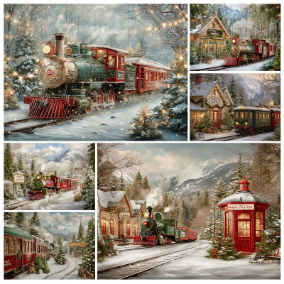 Escena navideña de invierno con el tren mágico Express, accesorios de fotografía para niños y bebés, decoración de cumpleaños para niños y adultos