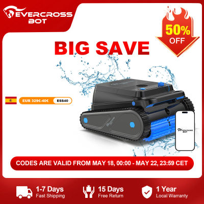 EVERCROSS BOT U8 Robot Piscina Limpiafondos y Paredes, 120 Min Autonomía, Navegación Inteligente, Estacionamiento Automático, APP Opcional