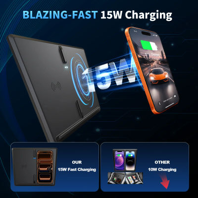 Cargador inalámbrico para Tesla Model 3, soporte Dual para teléfono inteligente, accesorios para coche, puerto USB de carga rápida de 15W para teléfono Samsung