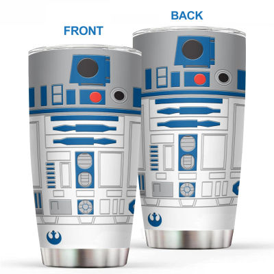 Vaso aislado de doble pared al vacío de acero inoxidable con estampado de Robot de 20Oz R2-D2 con pajita y tapa para mantener la bebida fría y caliente, taza para coche