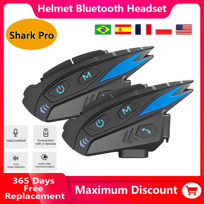 Shark Pro casco de motocicleta Bluetooth intercomunicador auriculares IP65 impermeable CVC reducción de ruido Radio FM para 8 conductores para compartir música