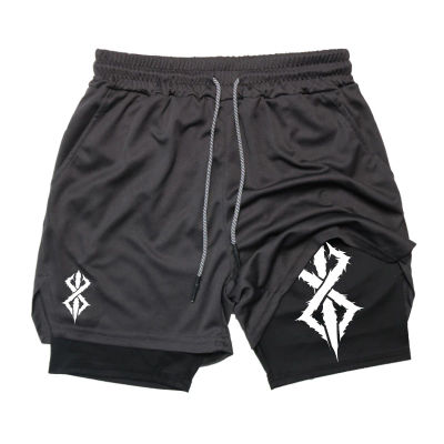 Pantalones cortos de verano para hombre, 2 en 1, estampado con bolsillo para teléfono, secado rápido, transpirable