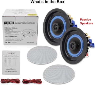 Herdio Altavoces de techo pasivos de 4 pulgadas, 2 unidades, altavoces de montaje en pared con graves potentes de 160W para baño, cocina, sala de estar, oficina