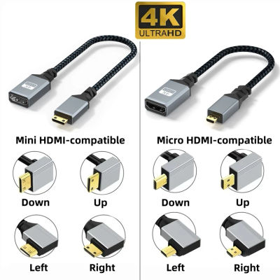 Cable 4K UHD de 90 grados, Mini/Micro HDMI, compatible con macho a HDMI, Cable adaptador hembra para tableta, cámara DSLR, Monitor DV
