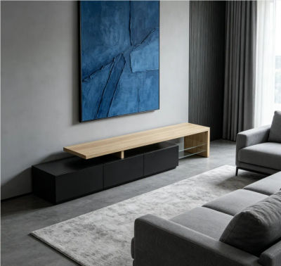 Mueble de TV Moderno Rosahqnda para Salón, Mueble Bajo para TV, Aparador, con LED, 2 Divisiones de Vidrio, 3 Cajones, Blanco Brillante