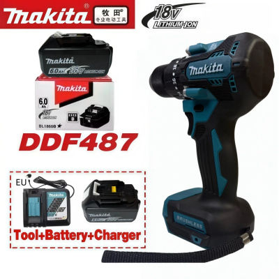 Taladro Inalámbrico Original Makita DDF487 18V LXT de 13 mm, Kit Completo con Batería de Repuesto de 6 Ah y Cargador Original