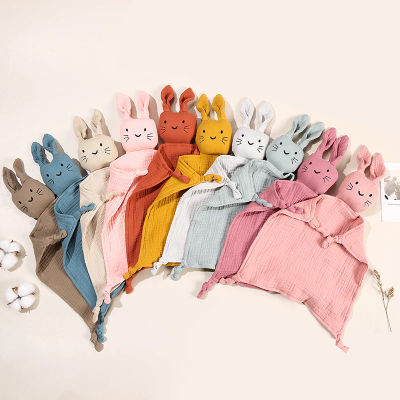 Manta cómoda de muselina de algodón para bebé, muñeco de gato bonito para niños pequeños, toalla tranquilizadora para dormir, bufanda de Saliva de conejo para niños