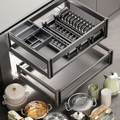 Cestas Deslizantes Extraíbles para Gabinetes de Cocina, Organizador Grande de Aluminio para Armario, Platos, Muebles de Almacenamiento