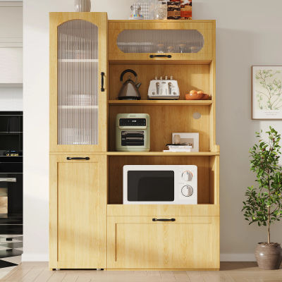 Mueble buffet: estantes ajustables, cajón, espacios abiertos/cerrados, MDF - natural