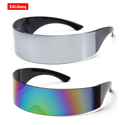 Gafas de sol con tecnología futurista para mujer, gafas láser Y2K UV400, lentes espejadas de una pieza, gafas con montura grande para hombre