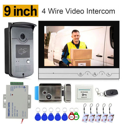 Sistema de intercomunicación con cable para puerta, intercomunicador con vídeo de 9 pulgadas, 1 Monitor + 1 acceso RFID, cámara IR 700TVL + cerradura de puerta de Control eléctrico, nuevo
