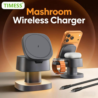 Lámpara Nocturna TIMESS con Cargador Inalámbrico 3 en 1 para iPhone 17, 16, 15, 14 PRO MAX, Airpods y Apple Watch, Estación de Carga