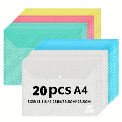 Paquete de 5/20 carpetas de documentos de polipropileno transparente A4 Multicolor, sobres de plástico PP duraderos para material escolar y de oficina