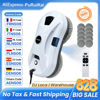 PuRuikai Robot de limpieza de ventanas automático, robot limpiador de ventanas con pulverización automática, succión de 5600 Pa, control remoto, detección de bordes