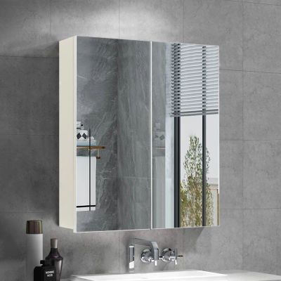 Mueble de Baño con Espejo, Armario de Almacenamiento Montado en la Pared con Estante Ajustable, Mueble de Almacenamiento Moderno de Madera con Espejo