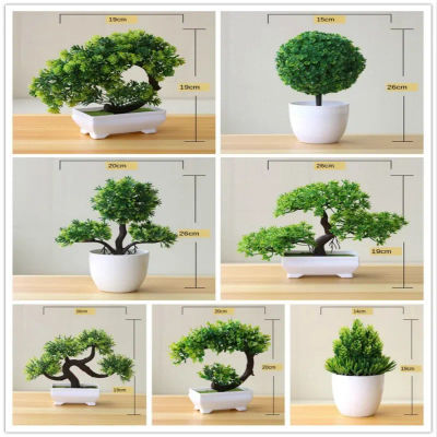 Árboles Bonsái artificiales con maceta, plantas artificiales de color verde, adorno para el hogar y el jardín, decoración para fiestas y hoteles