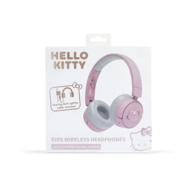 AURICULARES INFANTILES INALÁMBRICOS HELLO KITTY ROSA Y ORO BLUETOOTH PLEGABLES