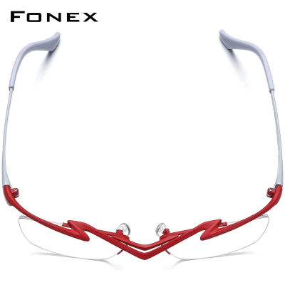 Montura de gafas de titanio FONEX para hombre, diseño de marca, gafas cuadradas semisin montura, gafas japonesas ultraligeras de media montura 85763