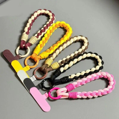 Coreano japonés hecho a mano colorido tejido cuerda teléfono móvil creativo cordón corto muñeca llavero de nailon bolsa giratoria colgante
