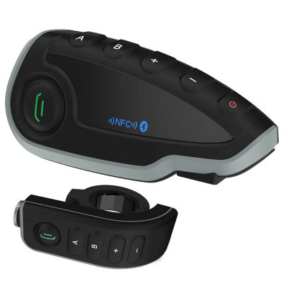 Casco intercomunicador compatible con Bluetooth V8 de 5 conductores, casco comunicador con Control remoto para manillar de motocicleta NFC, auriculares con radio FM