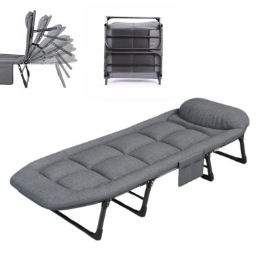 Cama de Camping Plegable Acolchada con Almohada y Bolsillo, de Algodón y Lino, Acero al Carbono, 200x63cm, Personalizable