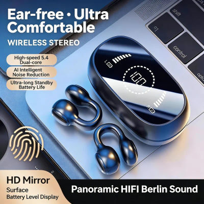 Auriculares Deportivos Inalámbricos Bluetooth con Pantalla LED de Espejo, Clip de Silicona Suave para la Oreja, Cancelación de Ruido, Sonido HiFi sin Pérdidas