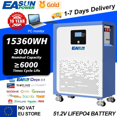 Batería LiFePO4 15Kwh 10Kwh 5Kwh 51,2 V 300Ah 200Ah 100Ah batería de litio 48V almacenamiento de energía Solar Monitor de PC de 6000 ciclos Stock de la UE