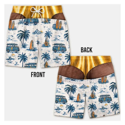 Bañador divertido con estampado de plantas tropicales para hombre, diseño de leopardo, divertido y viral, efecto piel falsa, novedad de verano, pantalón corto de playa a la moda.