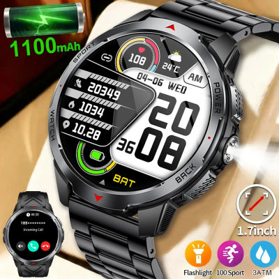 2026 nuevo reloj inteligente para hombres con linterna deportiva 3ATM impermeable 1100 mAh batería grande BT llamada hombre para Android iOS Smartwatch
