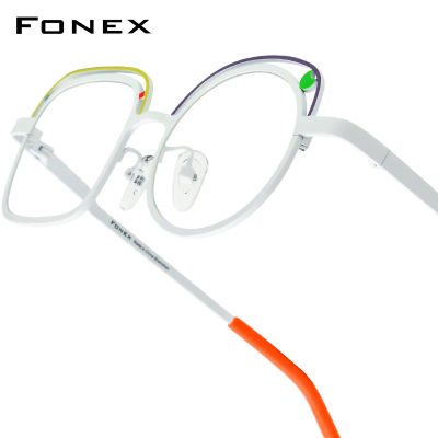 Montura de gafas de titanio FONEX, gafas redondas Retro de diseño de marca a la moda para mujer, gafas japonesas de peso ultraligero Vintage 85868