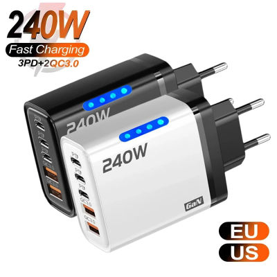Cargador USB PD de 240W y 5 puertos tipo C, cargadores de teléfono de carga rápida, adaptador de carga rápida USB para iPhone 16, Samsung, Xiaomi, Huawei