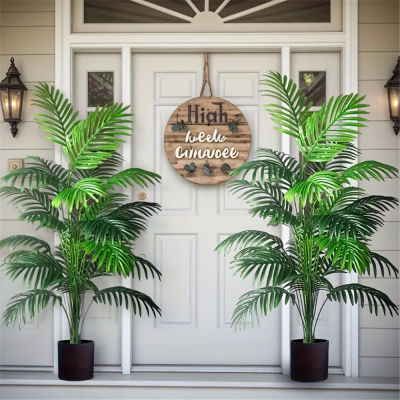 2 uds 24 hojas Areca palma simulación plantas verdes árboles artificiales realistas adecuados para dormitorio sala de estar decoración al aire libre